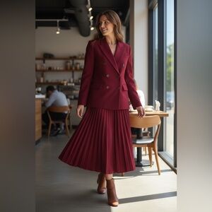 Vtg 70s 80s EVAN PICONE Cranberry Red 100% Worsted Wool Skirt Suit Sz 8/10